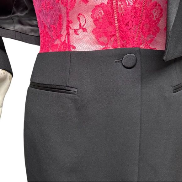 ALEXANDER McQUEEN Trompe L'Oeil Wool Silk Tuxedo Jacket Pink Lace Top S M 6 8 - Picture 10 of 16